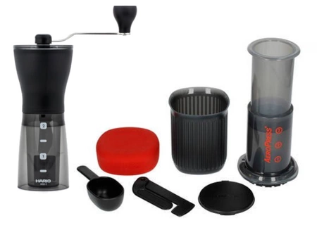 Zestaw AeroPress Go - Zaparzacz do kawy + Młynek Hario Mini Mill Slim Plus